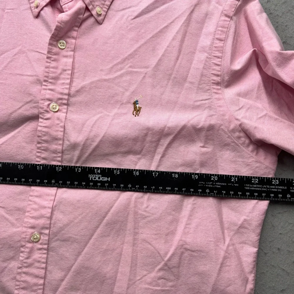 Ralph Lauren Mens Custom Fit Oxford Button Down Shirt Pink Long Sleeve Large